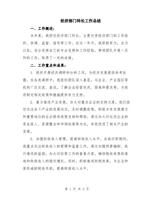 经济部门科长工作总结