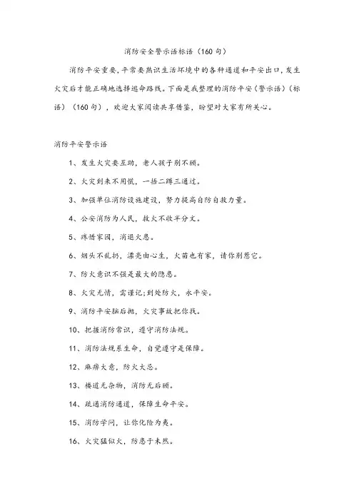 消防安全警示语标语(160句)