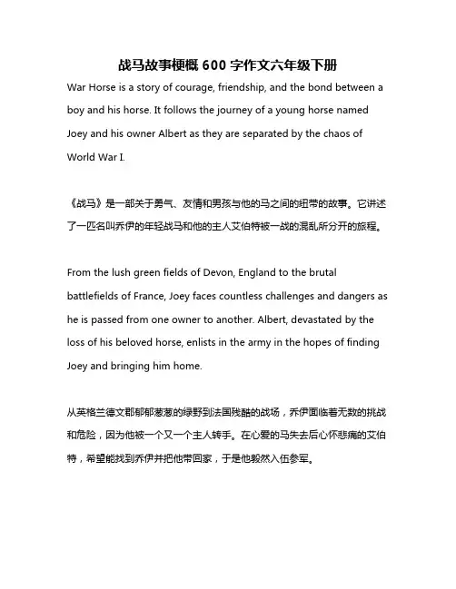 战马故事梗概600字作文六年级下册