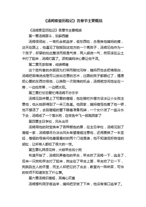 《汤姆索亚历险记》各章节主要概括