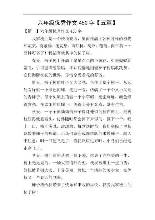 六年级优秀作文450字【五篇】
