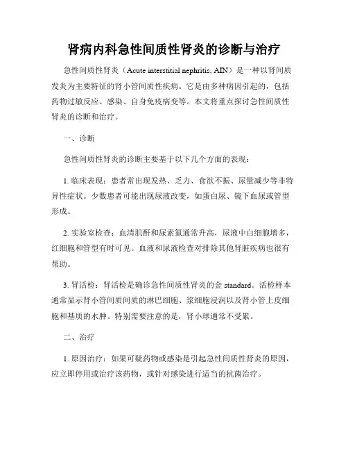 肾病内科急性间质性肾炎的诊断与治疗