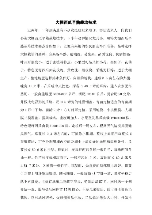 大棚西瓜早熟栽培技术