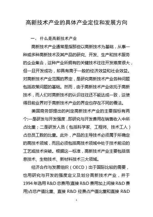 高新技术产业的具体产业定位和发展方向