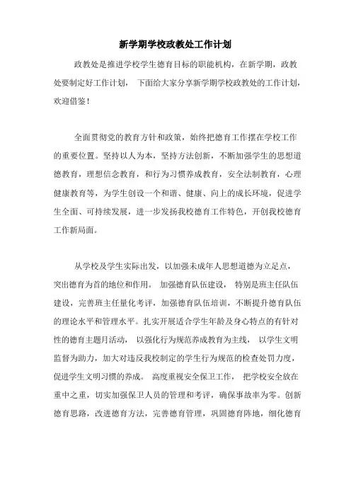 新学期学校政教处工作计划