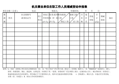 单位在职工作人员增减变动申报表