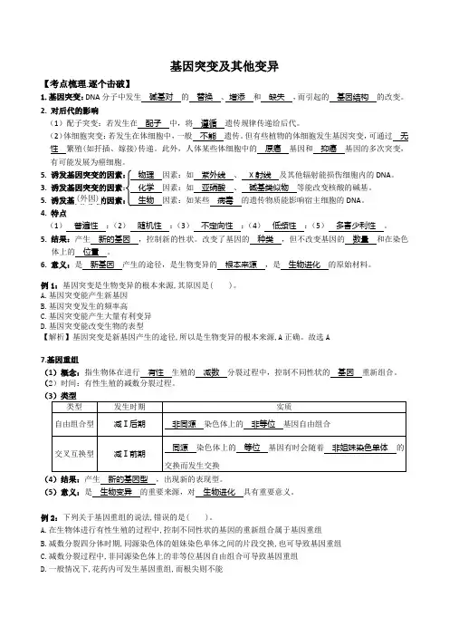 高考生物必备知识大串讲专题 基因突变及其他变异(解析版)