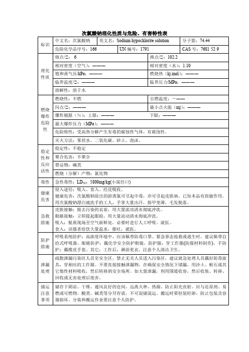 次氯酸钠理化性质与危险特性表