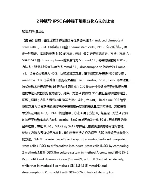 2种诱导 iPSC 向神经干细胞分化方法的比较