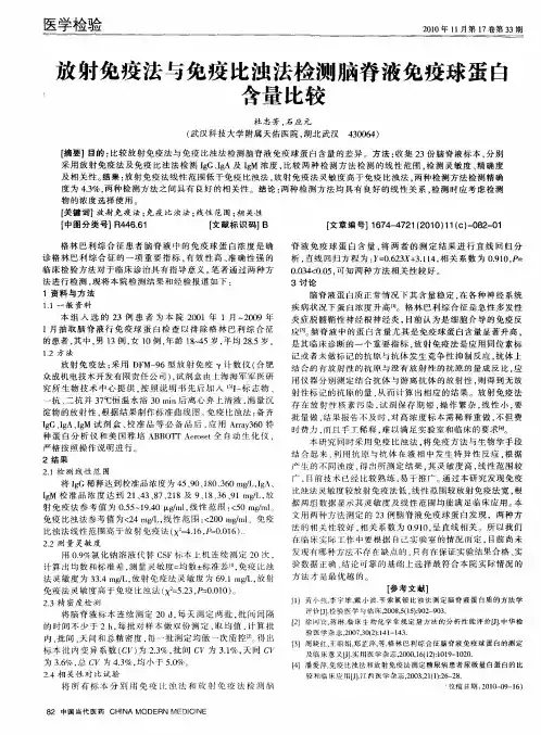 放射免疫法与免疫比浊法检测脑脊液免疫球蛋白含量比较