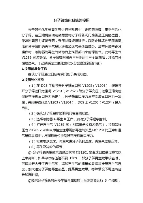分子筛纯化系统的投用