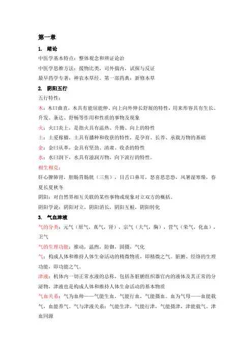 大学《中医药概论》期末各章节重点、考点总结