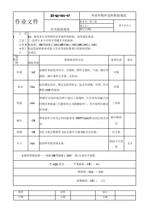 开关检验规范