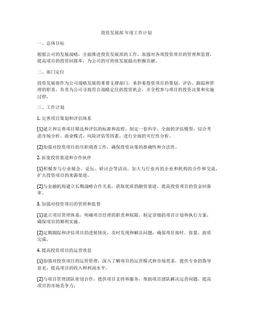 投资发展部 年度工作计划