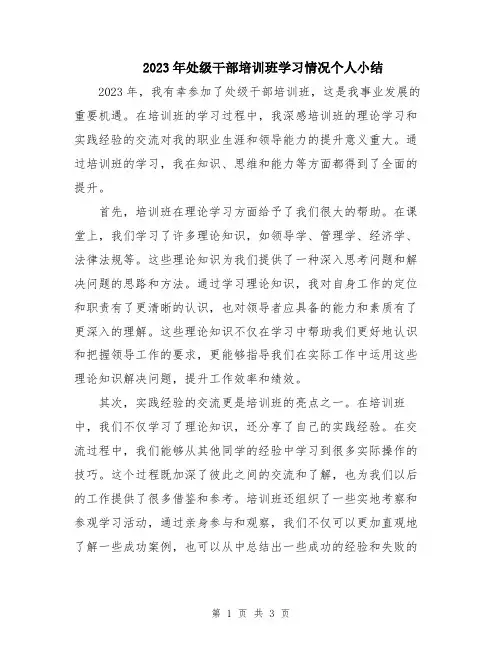 2023年处级干部培训班学习情况个人小结