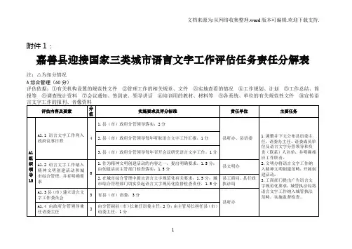 XXX县迎接国家三类城市语言文字工作评估任务责任分解表