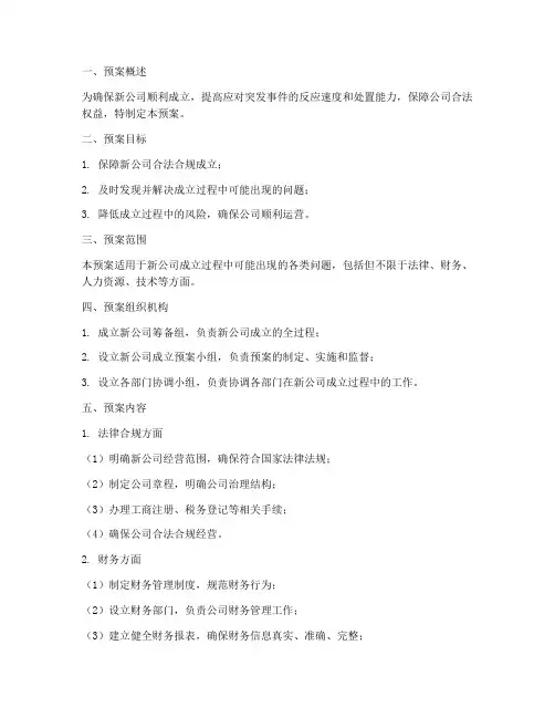 新公司成立预案模板