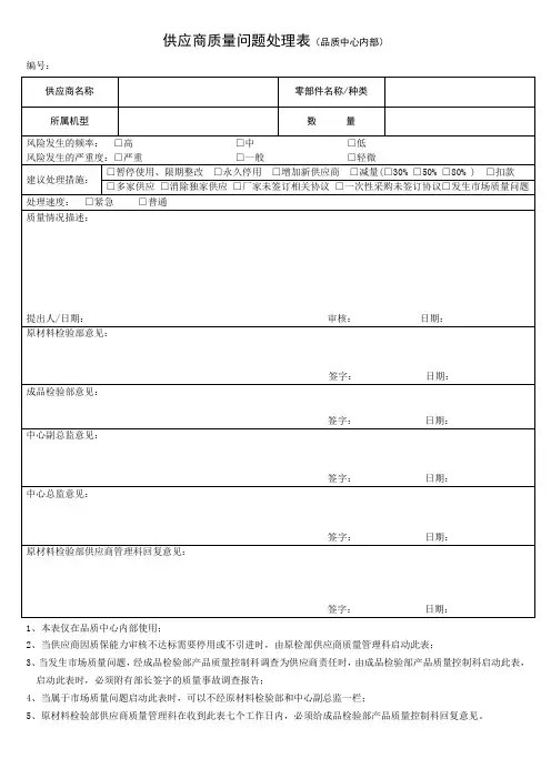 供应商质量问题处理表