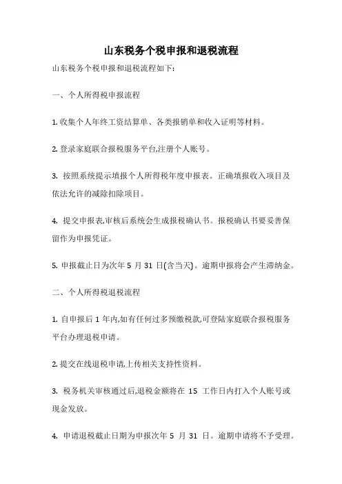 山东税务个税申报和退税流程