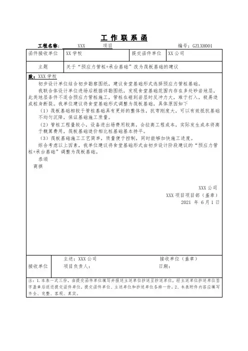 函件-关于“预应力管桩+承台基础”改为筏板基础的建议