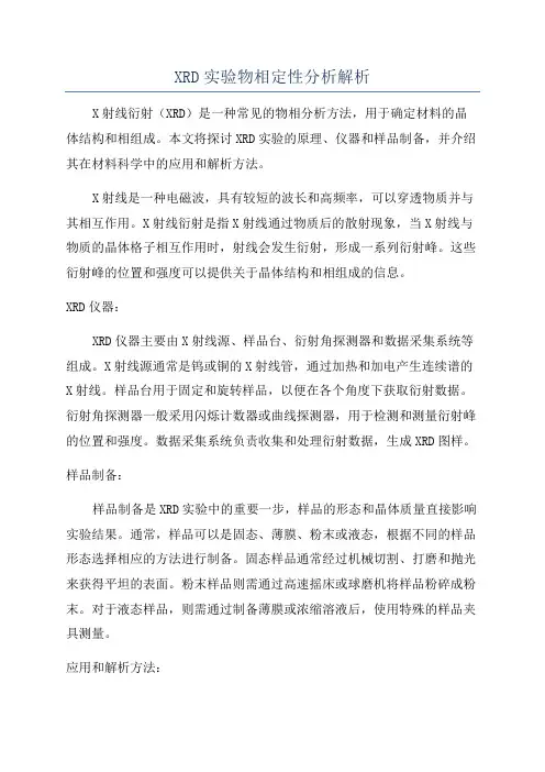 XRD实验物相定性分析解析