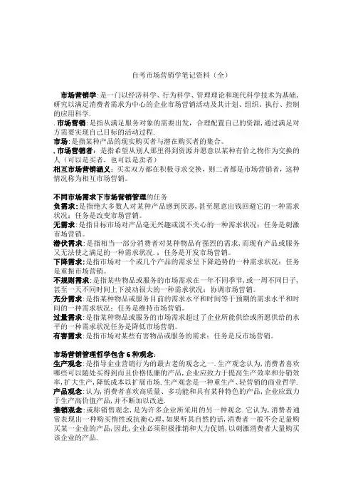 00058市场营销学考点复习资料笔(考纲顺序整理)