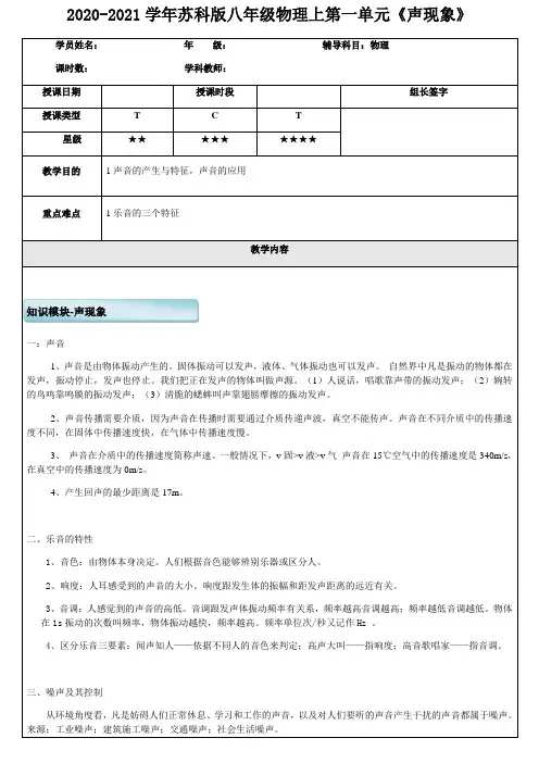2020-2021学年苏科版八年级物理上第一单元《声现象》
