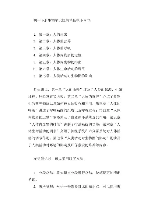 初一下册生物笔记归纳简单