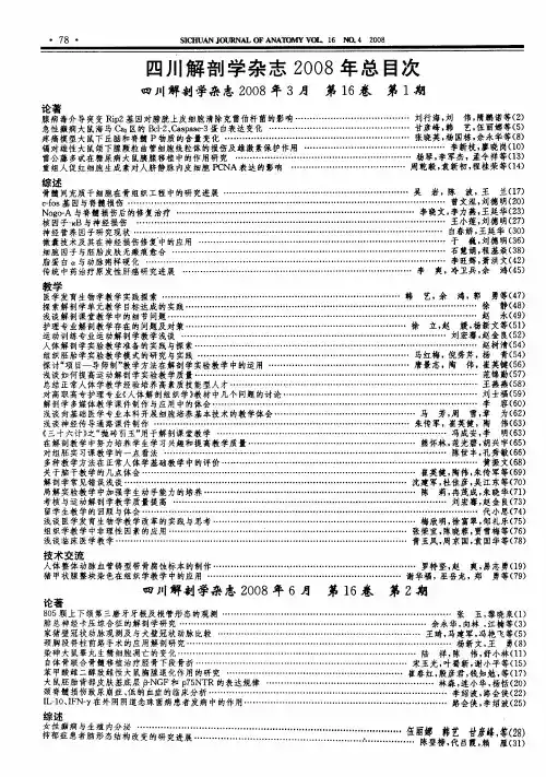 四川解剖学杂志2008年总目次