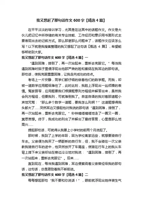 我又想起了那句话作文600字【精选4篇】