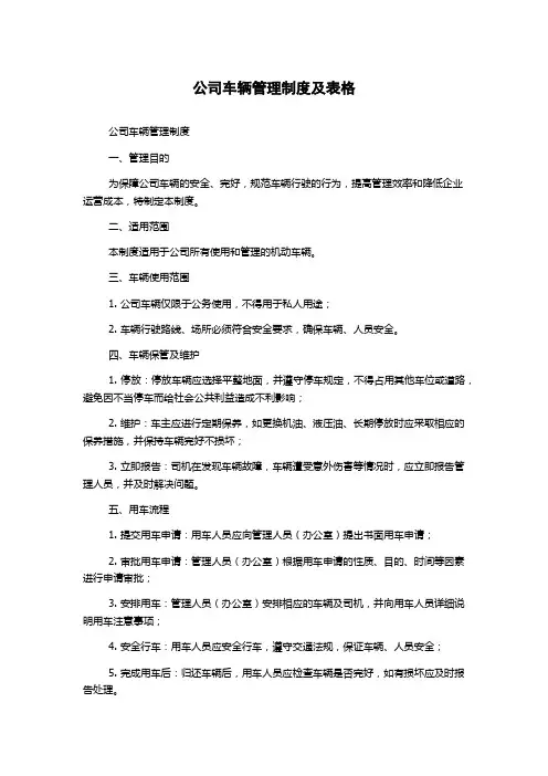 公司车辆管理制度及表格