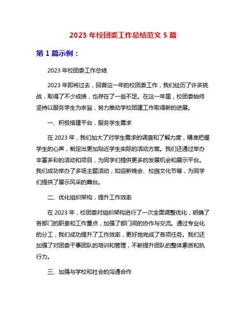 2023年校团委工作总结范文5篇