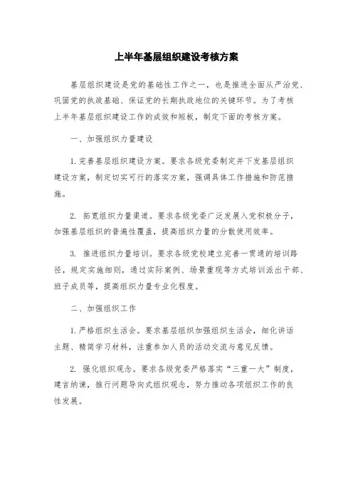上半年基层组织建设考核方案