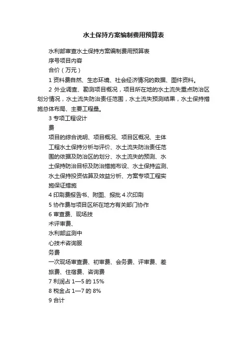 水土保持方案编制费用预算表