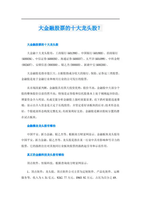 大金融股票的十大龙头股？