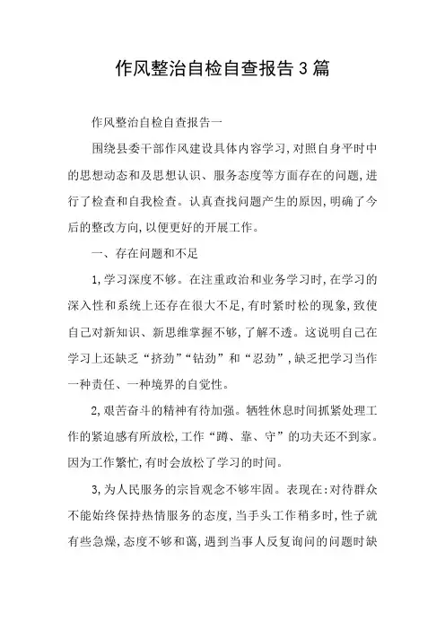作风整治自检自查报告3篇