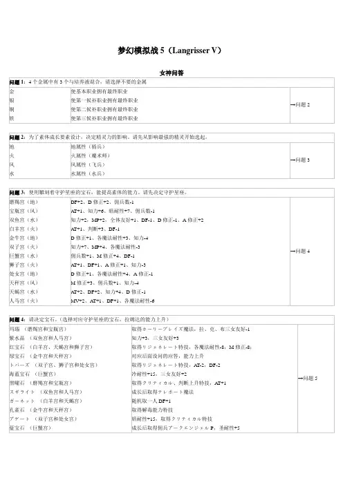 梦幻模拟战5属性提问、中文转职表、隐秘剧情&道具、秘技全收藏