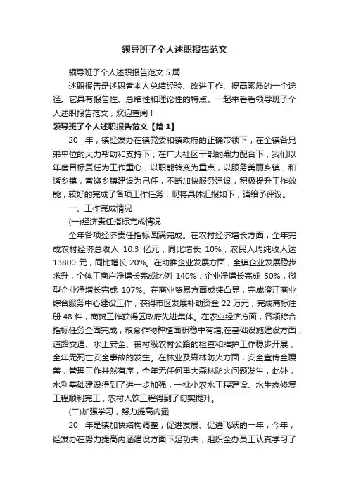 领导班子个人述职报告范文