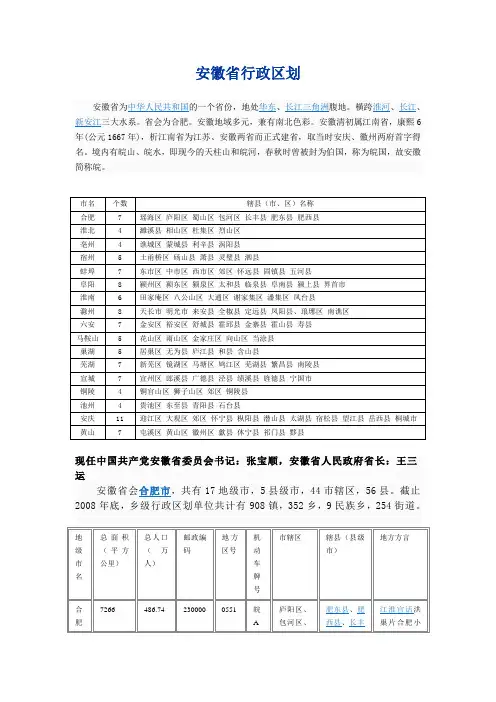 安徽行政划分