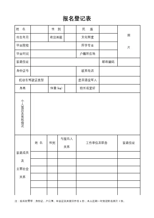 报名登记表(3)【模板】