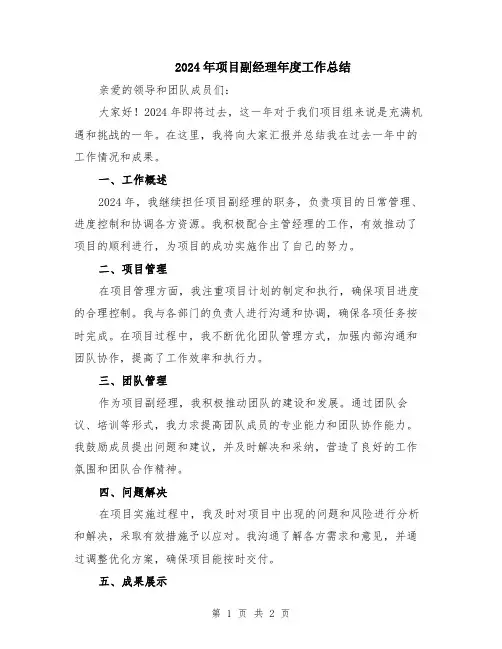 2024年项目副经理年度工作总结