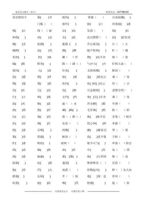 中考易错字形字音