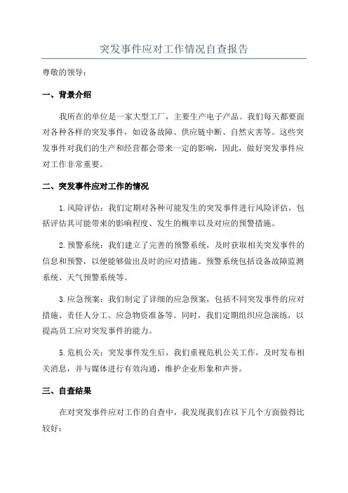 突发事件应对工作情况自查报告