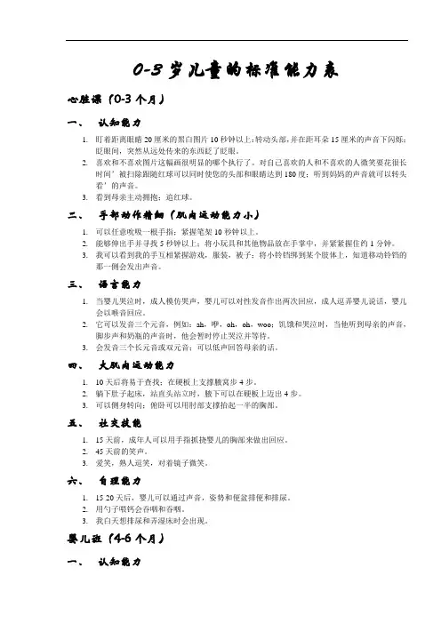 0-3岁婴幼儿标准能力表汇编