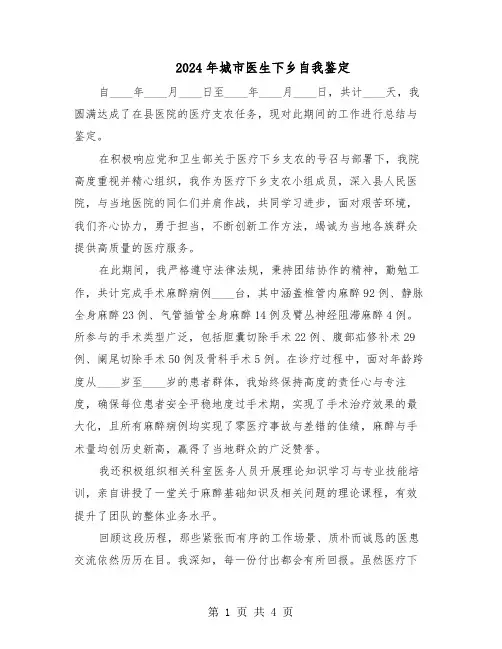 2024年城市医生下乡自我鉴定（3篇）
