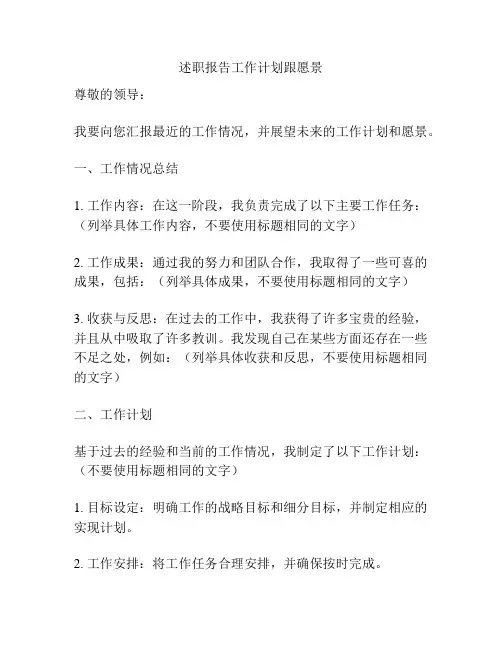 述职报告工作计划跟愿景