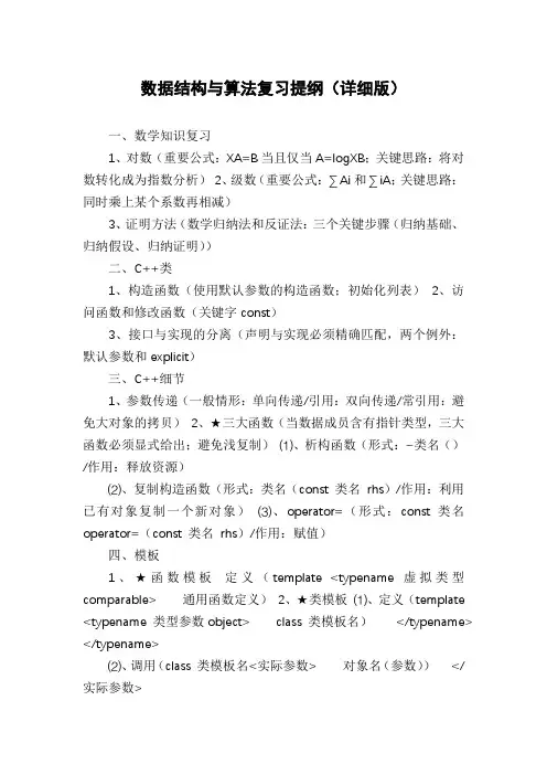 数据结构与算法复习提纲(详细版)