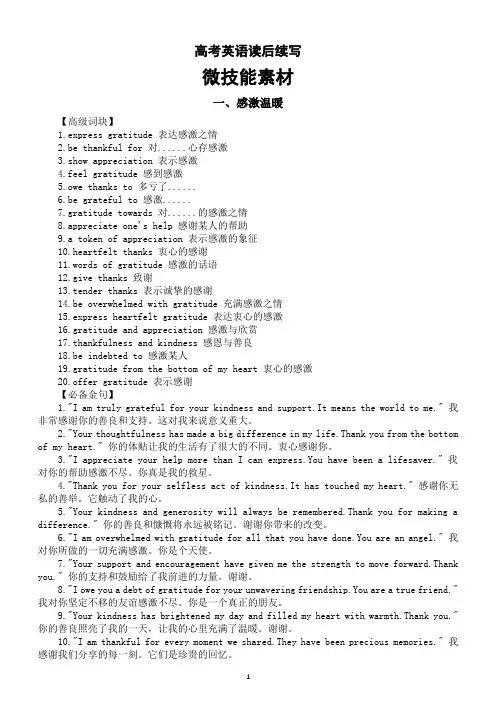 高中英语2024届高考读后续写微技能素材(感激温暖+欢声笑语+环境描写)