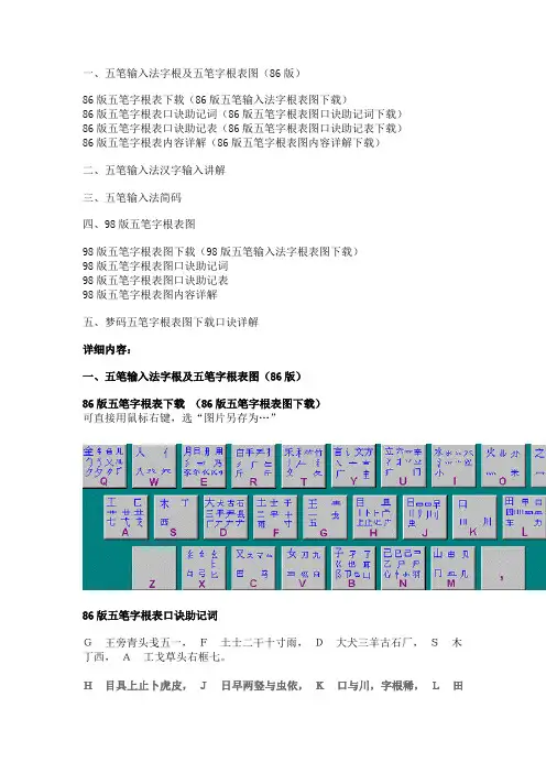 98与86五笔的区别