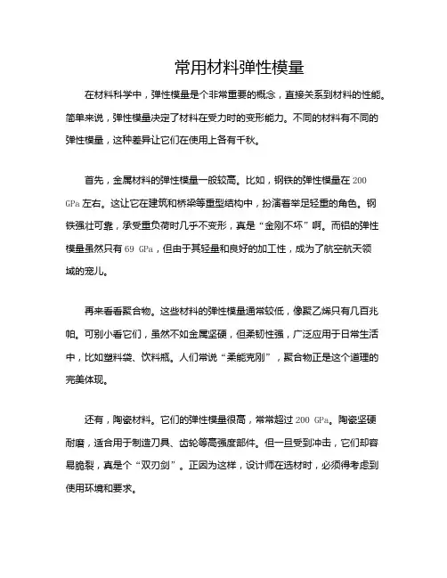 常用材料弹性模量